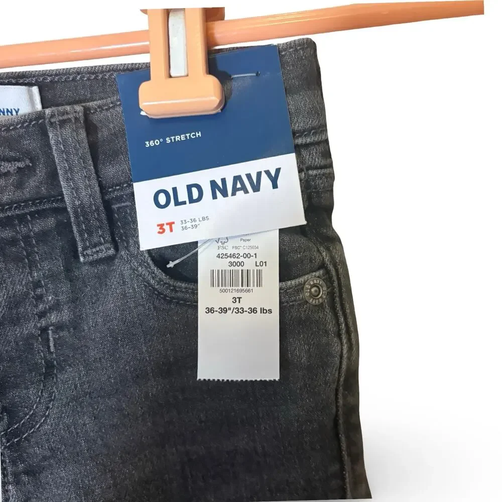 Old Navy 360 Stretch Skinny Jeans Toddler Boys 3T Black Gray Wash New